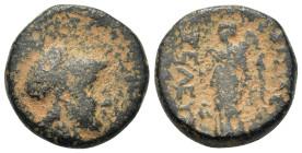 Seleukid Kings. Seleukos II (246-225 BC). Æ (19mm, 8.3g). Uncertain mint associated with Antioch. Helmeted and draped bust of Athena r. R/ Nike standi...