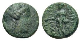 Seleukid Kings. Antiochos III (222-187 BC). Æ (15,2mm, 2.3g). Sardes. Laureate head of Apollo r. R/ Apollo standing l., testing arrow held in r. hand,...