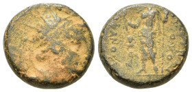 Seleukid Kings. Antiochos IV Epiphanes (175-164 BC). Æ (16,4mm, 6.7g). Antioch mint. Diademed and radiate head r. R/ Zeus standing l., holding scepter...