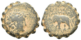 Seleukid Kings. Antiochos VI Dionysos (144-142 BC). Æ Serrate (21,7mm, 7.5g), Antioch on the Orontes. Radiate and diademed head r. R/ Elephant standin...