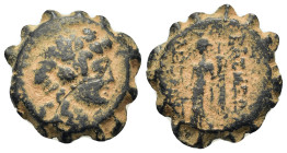 Seleukid Kings. Alexander II Zabinas (128-122 BC). Æ Serrate (18mm, 5.6g). Apamea on the Orontes (?). Head of youthful Dionysos r., wreathed with ivy....