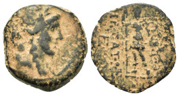 Seleukid Kings. Antiochos IX Eusebes Philopator (114/13-9&/5 BC). Æ (16,4mm, 4.4g). Uncertain mint. Laureate head of Apollo r. R/ Artemis standing fac...