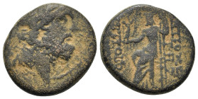 Seleukis and Pieria, Antioch, c. 1st century BC. Æ (19,4mm, 7g). Laureate head of Zeus r. R/ Zeus Nikephoros seated l. HGC 9, 1370-1371.