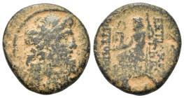 Seleukis and Pieria, Antioch, c. 1st century BC. Æ (21,1mm, 6.85g). Laureate head of Zeus r. R/ Zeus Nikephoros seated l. HGC 9, 1370-1371.
