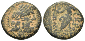 Seleukis and Pieria, Antioch, c. 1st century BC. Æ (20mm, 6.73g). Laureate head of Zeus r. R/ Zeus Nikephoros seated l. HGC 9, 1370-1371.