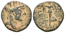 Seleukis and Pieria, Apameia, c. 1st century BC. Æ (17,8mm, 3.5g). Turreted and veiled head of Tyche r. R/ Victory advancing l. HGC 9, 1429.