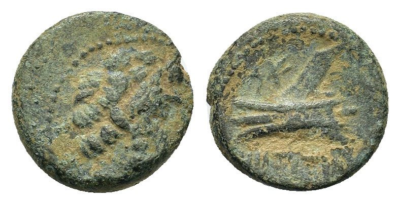 Phoenicia, Arados, c.137-51 BC. Æ (1.4g). Laureate head of Zeus right. R/Prow le...