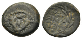 Judaea, Hasmoneans. Alexander Jannaios (Yehonatan, 103-76 BCE). Æ Prutah (14mm, 1,9g). Jerusalem. Splayed double cornucopia with pomegranate between t...