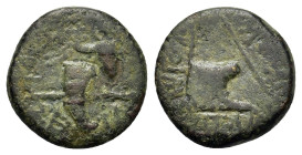 Augustus and Rhoemetalces (11 BC-12 AD). Thrace. Æ (22mm, 4.80g). Fasces. R/ Sella curulis and spear. RPC I 1706.