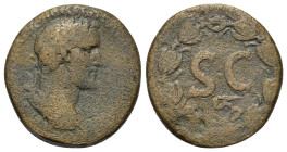 Antoninus Pius (138-161). Seleucis and Pieria, antioch. Laureate head r. R/ Large SC; uncertain symbol below; all within wreath.