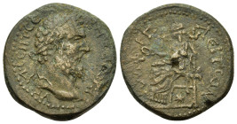 Septimius Severus (193-211). Macedon, Amphipolis. Æ (23,2mm, 10.75g). Laureate and draped bust r. R/ Tyche seated l., holding patera; beneath throne, ...