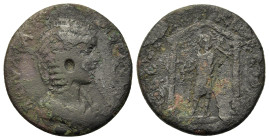 Julia Domna (Augusta, 193-217). Macedon, Thessalonica. Æ (21,6mm, 5.77g). Draped bust r. R/ Cabeirus standing facing, head l., holding rhyton and hamm...