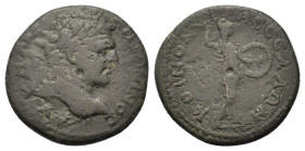 Caracalla (198-217). Thessaly, Koinon of Thessaly. Æ (21,5mm, 6g). Laureate and cuirassed bust right. R/ΚΟΙΝΟN ΘECCΑΛΩN; Athena Itonia striding right,...