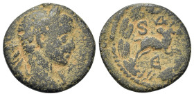 Elagabalus (218-222). Seleucis and Pieria, Antioch. Æ (18,5mm, 5.07g). Bare head r. R/ Ram advancing r., head l.; below, S-C; above Є; all within wrea...
