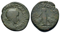 Gordian III (238-244). Moesia Superior, Viminacium Æ (26,6mm, 10.7g). Laureate, draped and cuirassed bust r. R/ Moesia standing between bull and lion;...