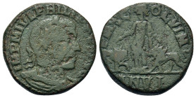 Philip I (244-249). Moesia Superior, Viminacium. Æ (28,4mm, 19.5g). Laureate, draped, and cuirassed bust r. R/ Moesia standing between bull and lion. ...