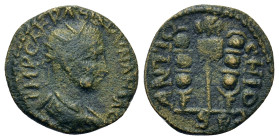 Volusianus (251-253). Pisidia, Antioch. Æ (26,7mm, 14.7g). Radiate, draped and cuirassed bust r. R/ Vexillum surmounted by eagle between two standards...