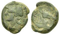 Anonymous, Litra, Neapolis, after 276 BC; AE (15mm, 5.8g) Helmeted head of Minerva l., R/ Bridled horse’s head r.; behind, ROMANO. Crawford 17/1a; Syd...