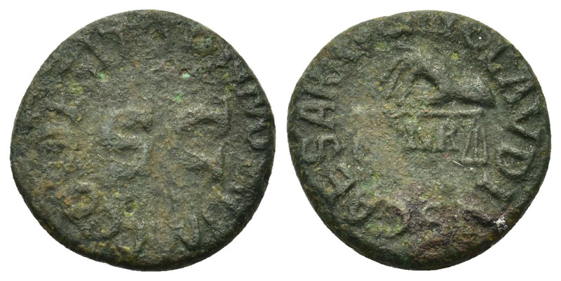 Claudius (41-54). Æ Quadrans (16mm, 2.7g). Rome, 41. Hand with scales. R/ Legend...