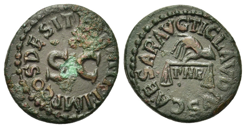 Claudius (41-54). Æ Quadrans (18mm, 3,00g). Rome, 41. Hand with scales. R/ Legen...