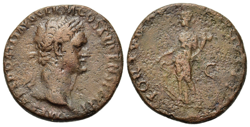 Domitian (81-96). Æ As (26mm, 10.00g). Rome, AD 87. Laureate head r. R/ Fortuna ...