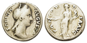Sabina (Augusta, 128-136/7). AR Denarius (16,2mm, 3g). Rome. Draped bust right.
R/ Concordia standing left, holding patera and double cornucopia, and ...