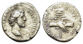 Antoninus Pius (138-161). AR Denarius (17,2mm, 3g). Rome, AD 139. Laureate head r. R/ Clasped hands holding winged caduceus. RIC III 27.