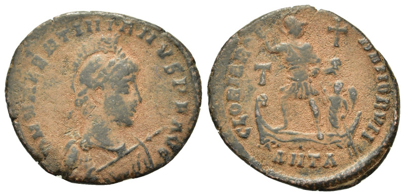 Valentinian II (375-392). Æ (23,3mm, 4.3g). Antioch. Helmeted, diademed, draped ...