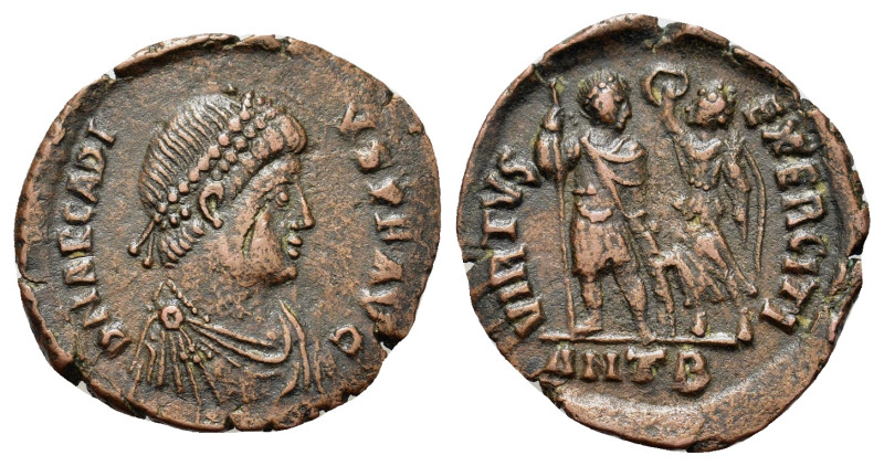 Arcadius (383-408). Æ (17mm, 1.4g). Antioch, 395-401. Rosette-diademed, draped a...