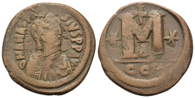 Anastasius I (491-518). Æ 40 Nummi (33,6mm, 16g). Constantinople, 498-518. Diademed, draped and cuirassed bust r. R/ Large M; star to l. and r., cross...