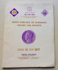 De Mey J. Auction 7 Vente de Monnaies. Brussel 12 Mars 1977. Brossura ed. pp. 32, lotti 850, tavv. VII in b/n.Con lista prezzi di realizzo. Buono stat...