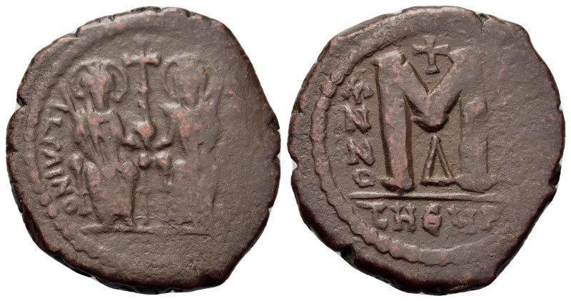 Justin II and Sophia (565-578). Æ 40 Nummi (28,5mm, 14.4g). Theoupolis (Antioch)...