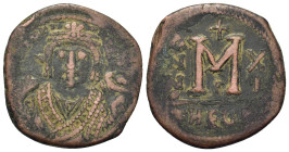 Maurice Tiberius (582-602). Æ 40 Nummi (28mm, 11.65g). Antioch, year 11 (AD 592/3). Facing bust, holding mappa and sceptre. R/ Large M; date across fi...