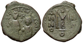 Heraclius with Heraclius Constantine (610-641). Æ 40 Nummi (26,7mm, 8.4g). Constantinople, year 3 (AD 613/4). Heraclius, on l. and Heraclius Constanti...