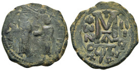 Heraclius with Heraclius Constantine (610-641). Dated RY 3=AD 613. Æ Follis (28,6mm, 11.4g). Constantinople. Heraclius, on left, and Heraclius Constan...