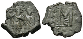 Heraclius with Heraclius Constantine (610-641). Æ 40 Nummi (26mm, 6.70g). Constantinople, year 20 (629/30). Heraclius, holding long cross, and Heracli...
