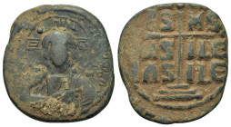 Anonymous, time of Romanus III (1028-1034). Æ 40 Nummi (26,5mm, 11.3g). Constantinople. Bust of Christ facing, holding Gospels. R/ Legend in three lin...