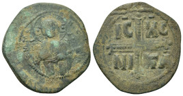 Anonymous, time of Michael IV, c. 1034-1041. Æ 40 Nummi (29,5mm, 8.65g). Constantinople. Christ Antiphonetes standing facing, holding Gospels. R/ IC-X...