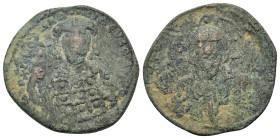 Constantine X (1059-1067). Æ Follis (27,7mm, 6.45g). Constantinople. Facing bust of Christ Pantokrator. R/ Crowned facing bust of Constantine, wearing...