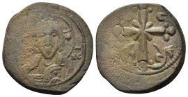 Anonymous, time of Nicephorus III Botaniates (1078-1081). Æ Follis Constantinople Follis (24mm, 5,77g.) IC XC, facing bust of Christ Pantokrator R/ La...