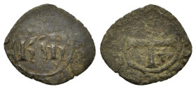 Italy, Brindisi. Carlo I d'Angiò (1266-1278). Denaro (13,7mm, 0.5g). KAR and small globe below. R/ Patent cross with lilies in quarters. RR CNI 226.52...