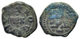 Italy, Messina. Tancredi and Ruggero (1089-1194). Æ Follaro (14mm, 1.77g, 12h). REX within circle and Kufic legend. R/ Kufic legend. Spahr 139; MIR 45...