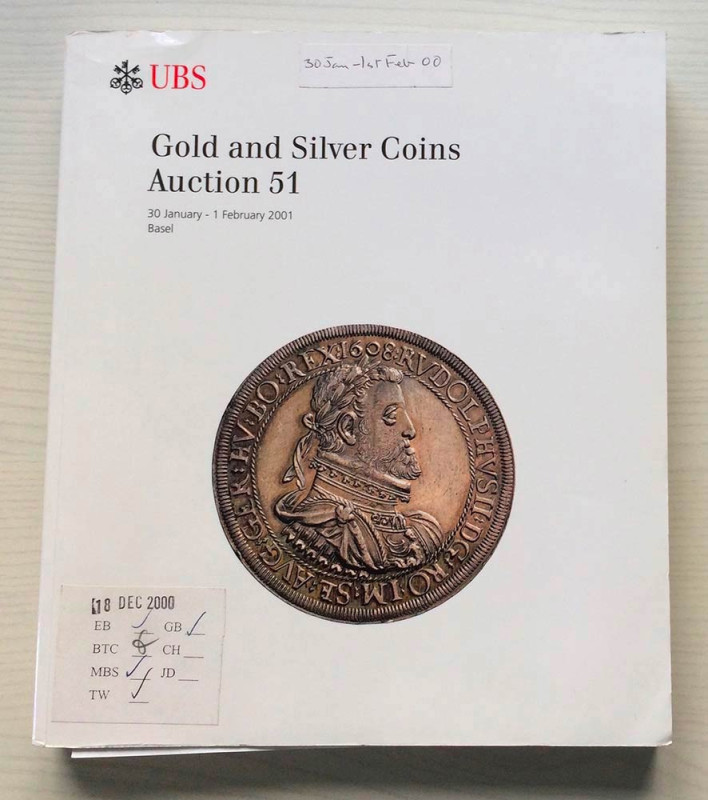 UBS Auction 51 Gold and Silver Coins. Zurich 30 January 01 February 2001. Brossu...