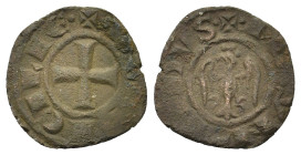 Italy, Messina, Manfredi (1258-1266). BI Denaro (14mm, 0.7g). Eagle - R/ Cross. Spahr 196; MIR 136.
