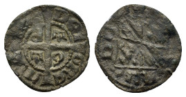 Italy, Messina. Maria e Martino d'Aragona (1396-1402). BI Denaro (15,2mm, 0.74g). Arms. R/ Cross. MIR 219.