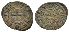 Italy, Napoli. Carlo II d’Angiò (1285-1309). BI Denaro Gherardino (17mm, 0.51g). Four fleur-de-lis. R/ Cross. P.R.5.