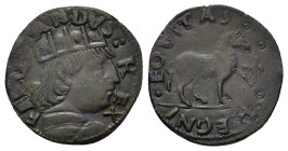 L'Aquila. Ferdinando I d'Aragona (Ferrante). (1458-1494). Æ (17,9mm, 1.6g). FERRANDVS - REX. Radiate head r. R/ EQVITAS / REGNI. Gradient horse r.; in...