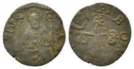 Italy, Bologna, Anonime dei Bentivoglio (1446-1506) BI Quattrino (14.5mm, 0.52g) Crossed keys / • S • PETRONIVS •, St. Petronius, mitred and nimbate, ...
