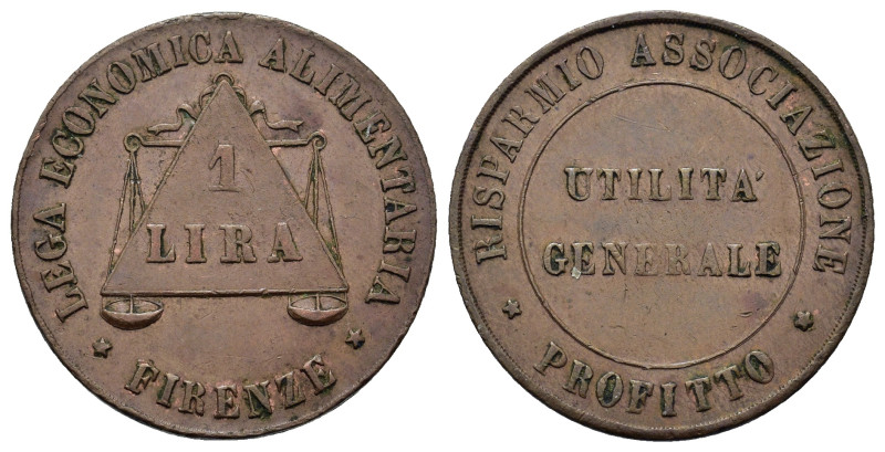 Italy, Florence. Allimentary Economic League Token. AR 1 Lira c.1870. (25mm, 2g)...