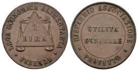 Italy, Florence. Allimentary Economic League Token. AR 1 Lira c.1870. (25mm, 2g).